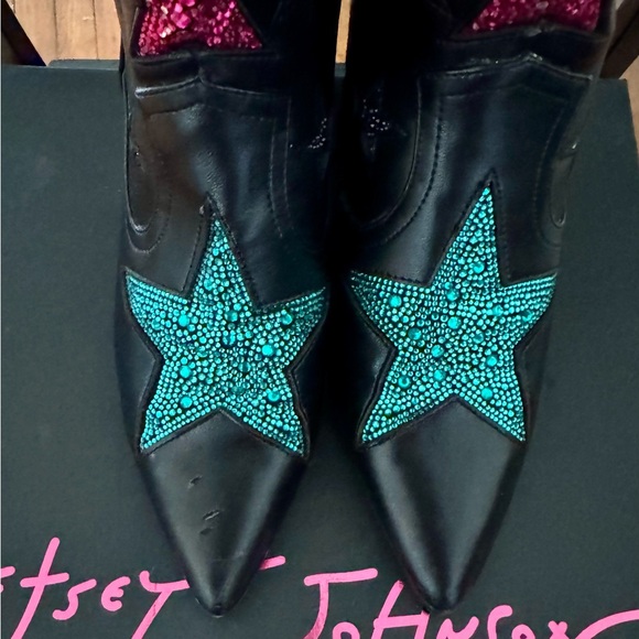 Betsey Johnson Edison Black Rhinestone Star Women's Boots  Size 8.5 - Picture 7 of 10